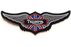 GENERIC Triumph with Union Jack Black Flag- with Wings -Embroidered Iron on Sew on Patch