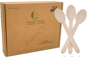 BOFA ECO TABLEWARE Ekologiczna łyżka biodegradowalna jednorazowa drewniana łyżka 200 szt, naturalne drewno brylowe kompostowalne sztućce naczynia, fantastyczne na kemping do grilla łyżeczki do zupy, trwałe