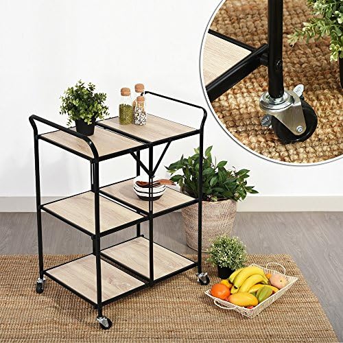 Earlybird Savings Kitchen Cart Kitchen Trolley Kitchen Steel Storage Rack with Wheels, 3-Shelf Folding Service Cart, kitchen storage cart