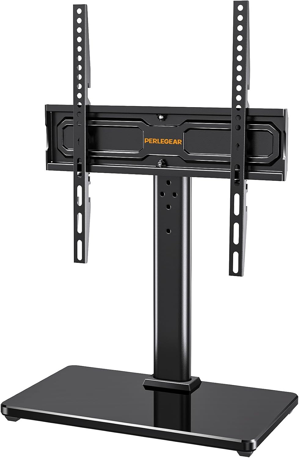 PERLEGEAR Universal TV Stand for 24-60 inch TVs up to 45kg, Swivel Height Adjustable Table Top TV Stands, TV Mount Stand with Tempered Glass Base, Pedestal TV Stand with Bracket Max VESA 400x400mm