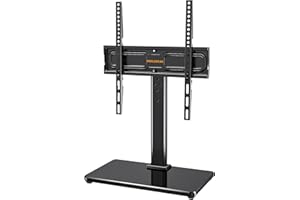 PERLEGEAR Universal Swivel TV Stand for 24-60 inch TVs up to 45kg, Height Adjustable Table Top TV Stand, TV Base Stand with Tempered Glass Base, Pedestal TV Stand with Bracket Max VESA 400x400mm