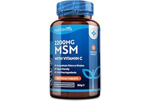MSM 2200 mg avec Vitamine C 80 mg - 365 Haute Résistance Comprimés Végan - Méthylsulfonylméthane - Approvisionnement de 6 mois - Alternative à la MSM Poudre et aux MSM Gelules - Nutravita