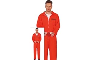 FIESTAS GUIRCA | Adult Convict Fancy Dress - Prisoner Jumpsuit - Prisoner and Thief Costumes for Halloween, Carnival and Fancy Dress Parties - Ideal for Men - Orange