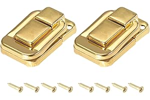 METALLIXITY Basculer Attraper Verrouilleront (48mm x 32mm) 2Pcs, Fer Moraillon Loquets - pour Armoires Boîtes Valises, Doré