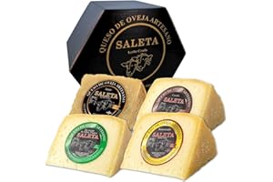 Amaisso® Cesta Quesos Gourmet Regalo | Queso Oveja de La Mancha | 4 Cuñas Queso Curado, Semicurado, Añejo y en Aceite de Oliva Virgen Extra | Surtido de quesos "Pack Más Premiados 1Kg" Saleta