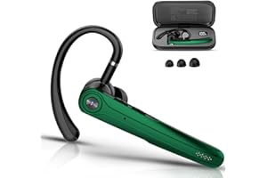 Atheewon Auriculares Manos Libres, Auricular Bluetooth Inalámbrico Negocio con Micrófono, Reproducción de 120H Pantalla LED Monoaural Auricular, Verde