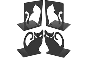 FONYET 2 Paar Buchstützen Metall Katze Buchstütze Anti Rutsch Bücherstütze Bücherständer Schwarz Bookends Book Holder für Bücher DVDs Bücherhalter für Regal, Büro, Bibliothek, Haus und Schule