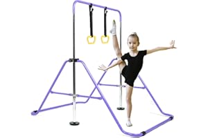 RISINGUKST Gymnastics Bar, Adjustable Height Gymnastics Bars for Home, Training Bar with Rings for Girls & Boys