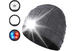 INHDBOX Czapka z daszkiem LED, czapka z dzianiny z ładowanym światłem USB, oświetlenie i migające rodzaje ostrzeżeń, 8 diod LED, łatwa instalacja, z przodu, z tyłu, czapka z dzianiny, uniseks, szary
