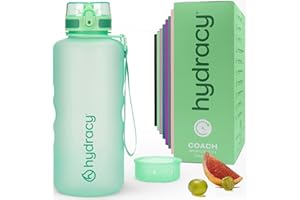 Hydracy Botella de Agua con Marcador de Tiempo - 2 L Botella de Agua Deportiva sin BPA - Botella de Gimnasio Antifugas con Funda Antitranspirante e Colador de Infusión