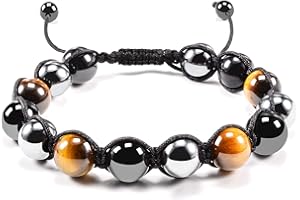BOCHOI Bracciale Portafortuna In Ossidiana Ed Ematite Con Occhio Di Tigre Aggiornato Per Uomini e Donne Bracciale Regolabile Con Doppio Strato Intrecciato a Mano Per Buona Fortuna e Felicità.