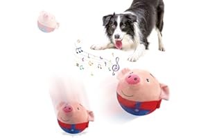 COMEPEW Interaktives Hundespielzeug, 2025 Neu Active Moving Pet Plush Toy, Bewegendes Hundespielzeug Ball Bissfest Aktives Bewegendes Haustier Plüschspielzeug Elektrisch für Haustier Trainingsball (SchweinA)