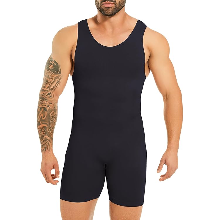 Gotoly Shapewear bodysuit voor heren, buikweg, sterk vormend, full body shaper met pijpen, shorts, afslanken, shaping, taillevormer, compressieshirt, onderhemden voor mannen, zwart, XS-S