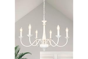 ‎ASHUAQI ASHUAQI Chandelier Vintage White, 6 Bulbs French Country House Dining Table Pendant Light, Rustic Farmhouse Retro Ceiling Light Hanging Lamp for Living Room, Bedroom, Dining Room, Kitchen