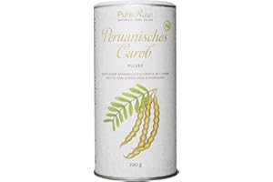 ‎PURERAW Peruanisches Carob-Pulver (Bio Roh Vegan) Carobpulver Karamelliger Geschmack mit Kokos- und Kakao-Note - Natürlich Süß Ballaststoffreich Mineralien - Johannisbrotbaum Karob | PureRaw 220g