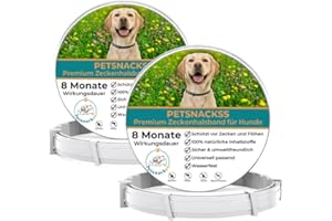 PETSNACKSS Zeckenhalsband für Hunde (2er Pack) - 100% Natürliche Inhaltsstoffe - bis zu 8 Monate wirksamer Schutz gegen Zecken, Flöhe und Läuse - Universell passend