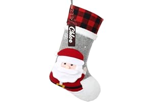 UXORSN Nikolausstrumpf Personalisierte Weihnachtsstrumpf mit Namen 46cm Große Nikolausstiefel zum Aufhängen Weihnachtssocken mit 3D Weihnachtsmann Strumpf für Weihnachtsbaum Geschenke Kamin Deko