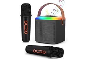 Paneerte Karaoke Machine Kids, Mini Karaoke Machine for kids, Portable Bluetooth Speaker with 2 Wireless Microphones, Karaoke Machine with LED Light and Voice Changing for Boys Girls Party, Black