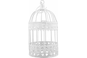PRIMOLIVING Jaula decorativa de metal, color blanco, decoración de boda, 26 x 14 cm (P-011), decoración de mesa, boda, pájaros, aviario, estilo rústico