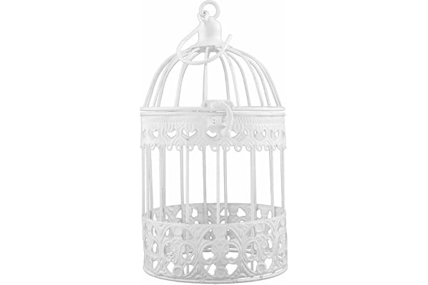 Cage à oiseaux décorative en métal blanc - Décoration de mariage vintage - 26 x 14 cm (P-011) - Décoration de table de mariage - Volière - Style maison de campagne