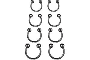 Funseedrr 8pcs Horseshoe Nose Lip Labret Ring Stainless Steel 16G 6/8/10/12mm Hoop Septum Tragus Helix Cartilage Earring Piercing Jewellery