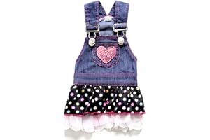 SELMAI Denim Hundekleid Pailletten Welpe Prinzessin Rock für kleine Hunde Mädchen Pet Pride Bekleidung Tutu Outfits Plissee Tiered Polka Dots Herz Muster Kätzchen Katze Verkleiden für Party Sommer XL