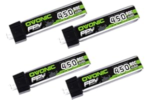 OVONIC 1s Lipo akumulator 80C 450 mAh 3,8 V z PH2.0 do samolotu RC, quadcoptera, helikoptera, drona wyścigowego FPV (4 szt.)
