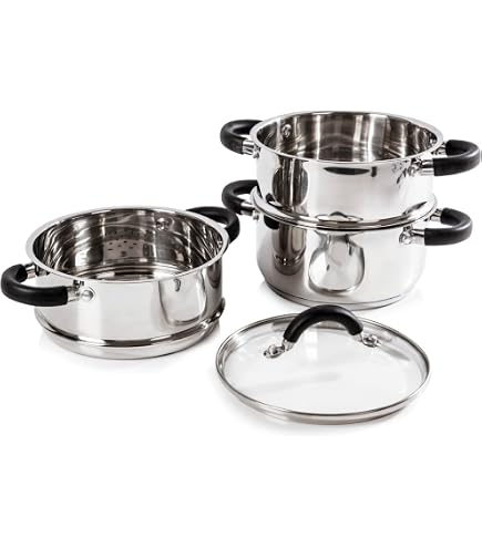 Klausberg Mantowarka – Pentola A Vapore 20 Cm 3,1L Con Coperchio In Vetro, Adatta A Induzione (Argento, 4 Pezzi)