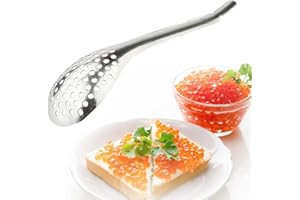 KISBEIBI Sphärifizierungslöffel, kleine Schlitzlöffel, Edelstahl, Kaviarlöffel, Schaumlöffel, geschlitzter Servierlöffel mit 56 Löchern, Kaviarlöffel, Skimmer für Küche, Kochen, Backen