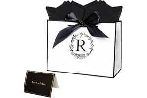 Dmnnlp 11"x8"x4" Medium Small Gift Bag with Card and 3 Tissue Paper, Birthday Gift Bags for Women Men Birthday, Wedding, Holiday Party Gifts (White R)