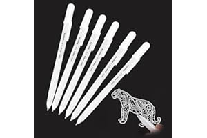 GOERPN 6Pcs White Gel Pens 0.8mm Fine Point Gel Pen Gelly Roll Pen White Line Drawing Pen for Artists Highlight Rollerball Pens for Black Paper, Sketching, Drawing, Illustration, Taking Notes