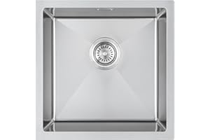 KINKIBOS Spülbecken 304 Edelstahl 40 x 40 cm, Spüle Eckig Edelstahl, Edelstahlspüle mit Überlauf (Ohne Hahnloch), Flächenbündig, Unterbau oder Einbau, Küche Spüle für 45 cm Unterschrank