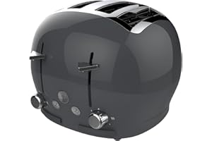 THE FUNKY APPLIANCE COMPANY FUNKY Large Retro 4-slice Toaster, Extra Wide & Deep Slots, 6 Browning Levels, Frozen, Cancel and Reheat Function - Grey