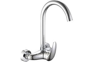 DP GRIFERIA - Petunia - Grifo de cocina, grifo monomando de pared con caño alto, color plateado