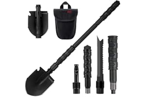 YOUNGDO Pelle Pliante 14 Fonctions, Pelle pliante Multifonctionnelle pour Couper Branches, Camping, Survie, Randonnée et Jardinage (Pelle Pliable+ 3 Poignées+Sifflet de Survie+Couteau à Poisson)