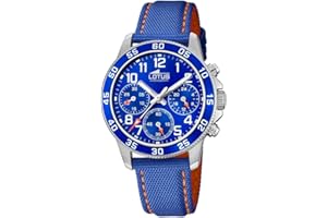 LOTUS Montre pour Enfants 18581/6 Junior Collection Boîtier en Acier Inoxydable Gris Bracelet en Cuir Bleu