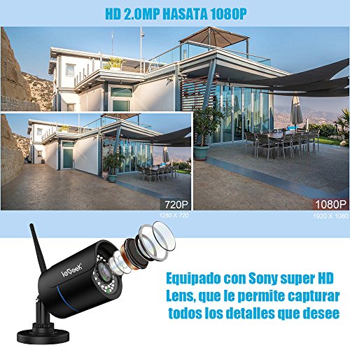 ieGeek Cámaras de Vigilancia Exterior, HD 1080P Cámara IP WiFi Inalámbrica Onvif,Impermeable IP66,Detección de Movimiento,Empuje de Alarma,Versión Nocturna 20M,Vista Remota,Patible con Android/iOS/PC