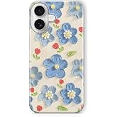 Multitronic iPhone 17 ile Uyumlu Mavi Yağlı Boya &Ccedil;i&ccedil;ek Desenli Şeffaf Telefon Kılıfı