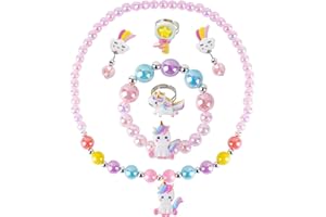 AYNKH 6 PCS Unicorn Dress Up, Party Decorations Halloween Costume Accessories Birthday Gift, Kids Jewelry Sets Include Necklace Bracelet Rings Earrings