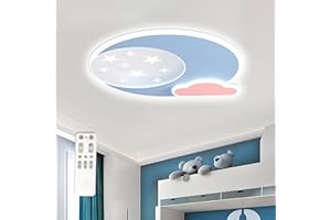‎LUCKINHAND LUCKINHAND LED Deckenleuchte Blau Stern Mond Deckenleuchte Dimmbar mit Fernbedienung,Nachtlichtfunktion,Kinderzimmer Schlafzimmer Wohnzimmer Flur Jungen und Mädchen Schlafzimmer Deckenleuchten 40cm