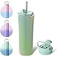 BOTTLE BOTTLE Insulated Coffee Tumblers with Dual-use Lid and Straw Double Walled Iced Travel Coffee Mug for Woman and Man 18 oz Stainless Steel Tumbler with Handle(green yellow