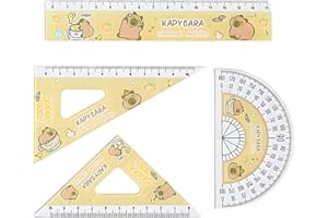 RVYEIOP 4 piezas de escuadra y cartabon de dibujos animados, transparentes regla, regla capibara, aptas para primaria, secundaria y oficina (20 cm).