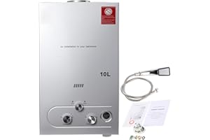 ECUTEE 10L 20KW Scaldabagno a gas di petrolio liquefatto Scaldabagno a gas propano/GPL, Scaldabagno istantaneo senza serbatoio con kit doccia, Per docce da esterno, argento