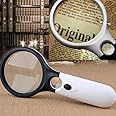 LABART 3 LED Light 3X & 45x Handheld Magnifier, Reading Magnifying Glass Lens Jewelry Loupe, Book and Newspaper Reading, Insect and Hobby Observation, Classroom Science Magnifier Glass with Light