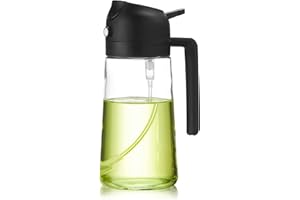 MESNEY Oil Spray Bottle for Cooking, 470ml 3-in-1 Glass Oil Dispenser with Pour Spray and Stream Modes, Leakproof Bottle for Kitchen and Salad Dressing, Black