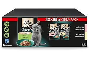Sheba Katzen Nassfutter für Kitten im Portionsbeutel Feine Vielfalt mit Lachs (MSC) und Huhn in Sauce Multipack 40x85g