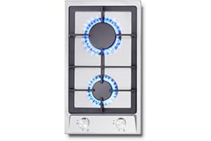 SNDOAS Plaque de Cuisson Gaz 2 Feux, Plaque Gaz avec Panneau en Acier Inoxydable, Sécurité Thermocouple, Convient pour le Gaz Naturel ou le Gaz Propane, 2400 W/1800 W, 220-240 V, YYEUGCT-S02