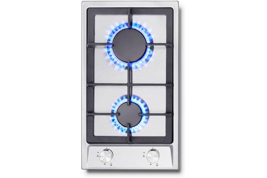 SNDOAS Built-in 2 Burner Gas Hob, Gas Hob, Automatic Flame Protection, Natural Gas/Propane, Stainless Steel Gas Stove, Built-in 4200W