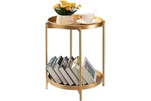 ‎DANPINERA danpinera Gold Beistelltisch Rund, Kleiner Beistelltisch mit 2 Abnehmbarer Ebenen, Kleiner Tisch für Wohnzimmer, Metalltisch Outdoor für Balkon, Small Table für Schlafzimmer, Gold