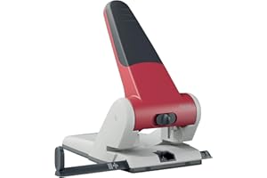 Leitz Bardzo mocny dziurkacz do dokumentów z metalu, na 65 arkuszy, duży dziurkacz do biura, szyna ograniczająca z formatem, ergonomiczny design, czerwony, 51800025